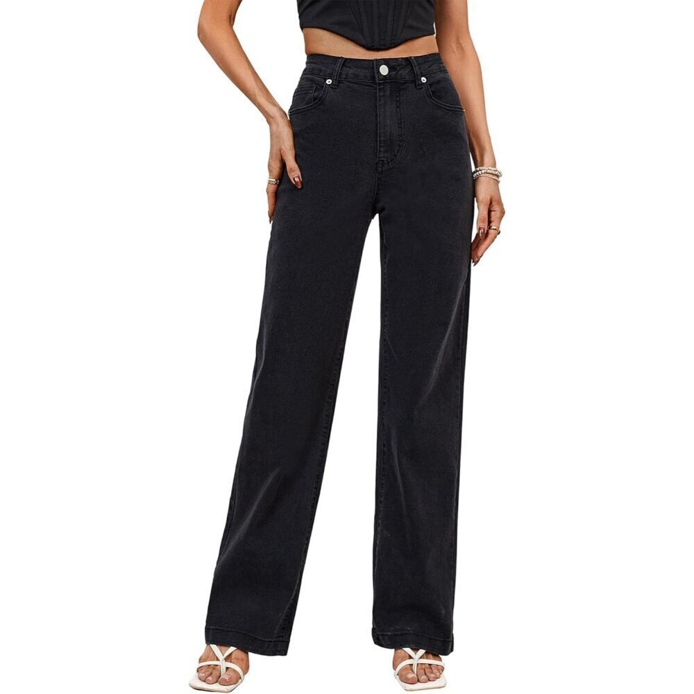 Women’s Stretchy High Waisted Straight Leg Jeans Lightweight Tummy Control